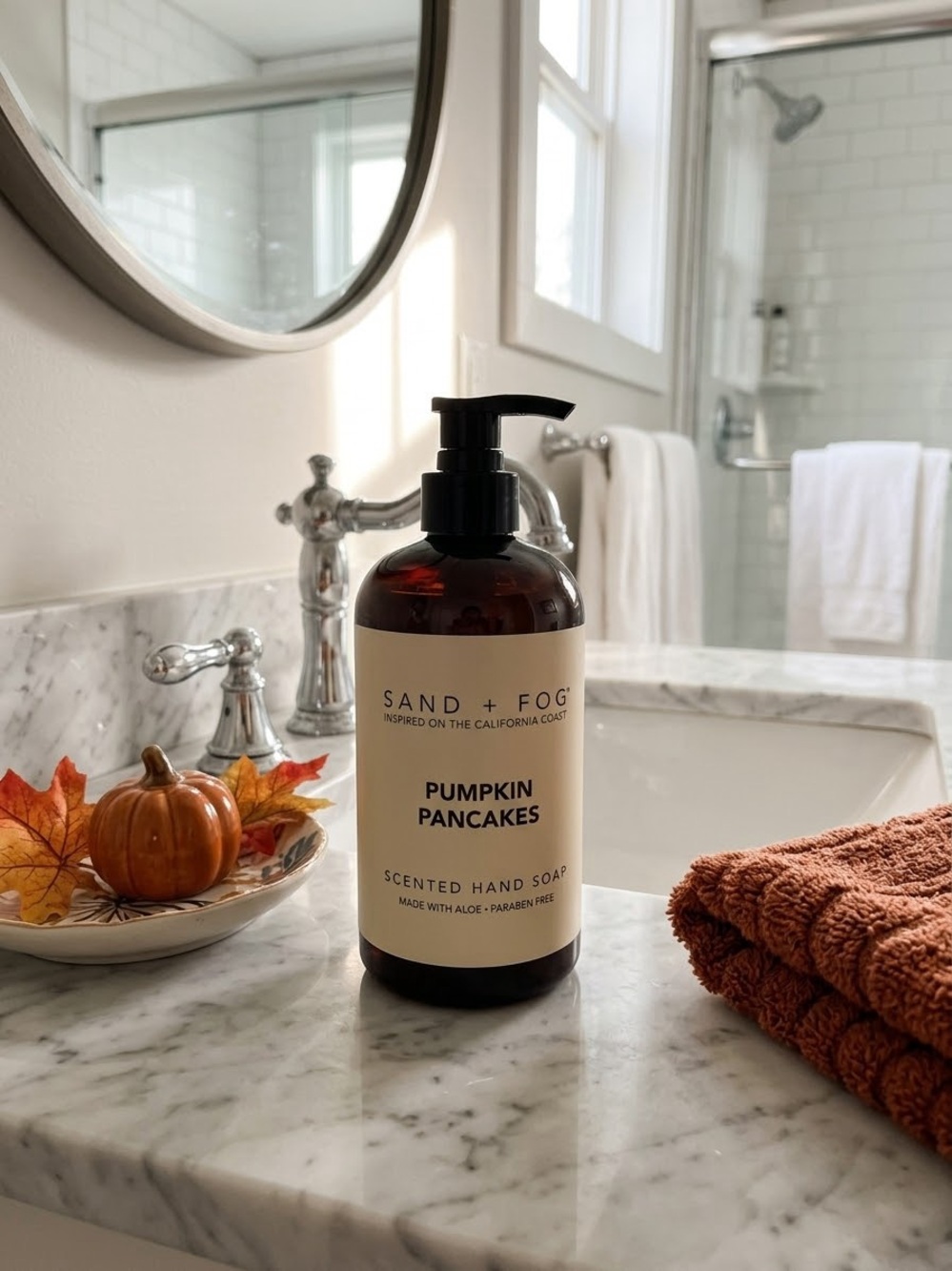 SAND + FOG Pumpkin Pancakes Scented Hand Soap — Brown Bottle